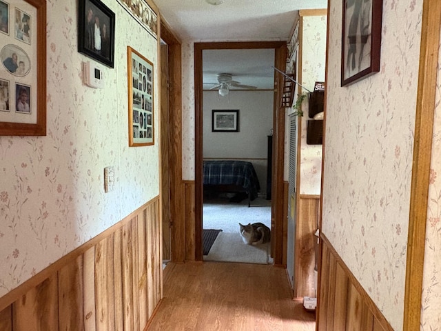 1236 Waldo Station Rd, Waldo, ME 04915 - hallway featuring light wood-style floors and a wainscoted wall