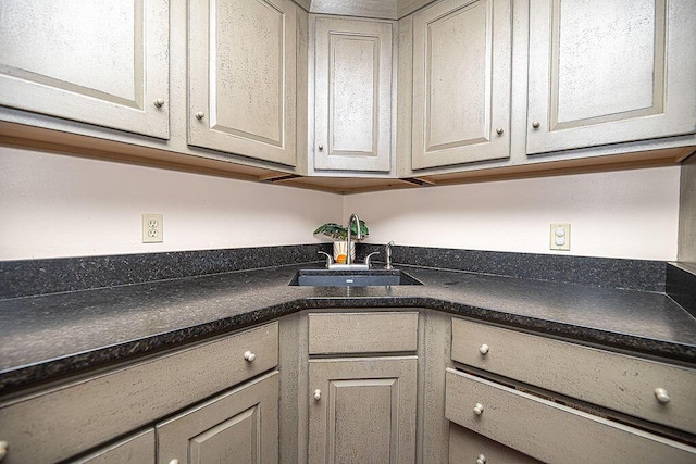 84 Little River Rd, Berwick, ME 03901 - kitchen featuring a sink, dark countertops, and gray cabinetry