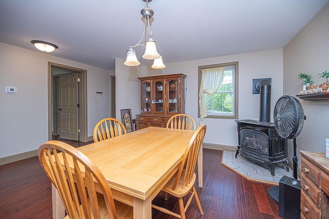 84 Little River Rd, Berwick, ME 03901 - dining space featuring dark wood finished floors, baseboards, and a wood stove