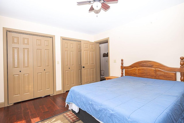 84 Little River Rd, Berwick, ME 03901 - bedroom with two closets, wood finished floors, and a ceiling fan