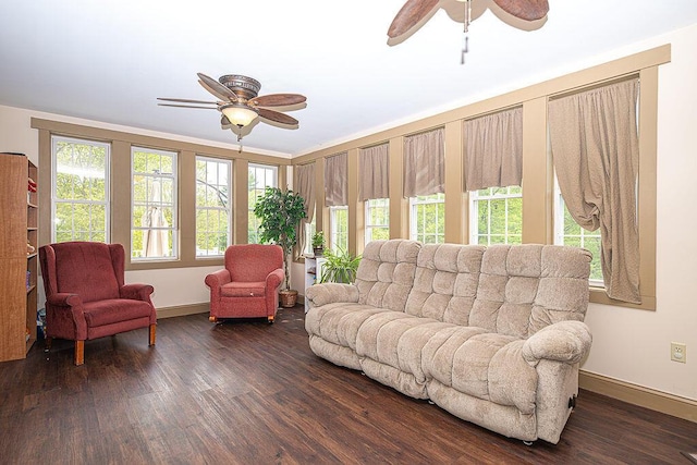 84 Little River Rd, Berwick, ME 03901 - living room featuring a ceiling fan, wood finished floors, and baseboards