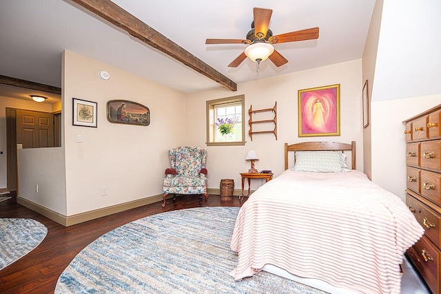 84 Little River Rd, Berwick, ME 03901 - bedroom with baseboards, wood finished floors, beamed ceiling, and ceiling fan