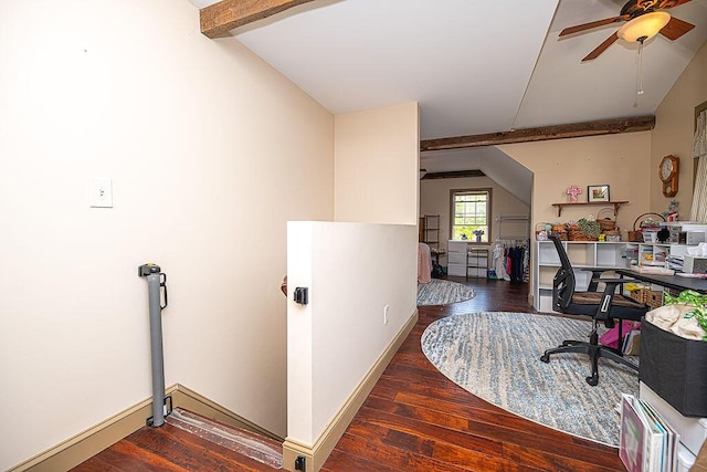 84 Little River Rd, Berwick, ME 03901 - office area featuring hardwood / wood-style floors, a ceiling fan, and baseboards