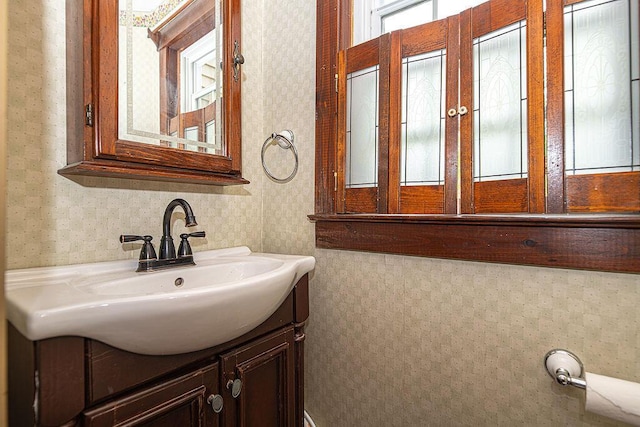 84 Little River Rd, Berwick, ME 03901 - bathroom with wallpapered walls and vanity