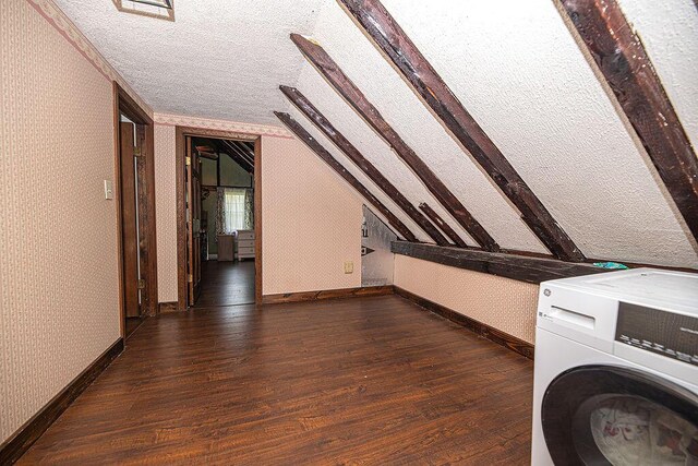 84 Little River Rd, Berwick, ME 03901 - additional living space with washer / clothes dryer, wood finished floors, a textured ceiling, vaulted ceiling, and baseboards