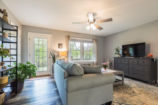 80 Hubbard Rd, Berwick, ME 03901 - living area featuring plenty of natural light, ceiling fan, and wood finished floors
