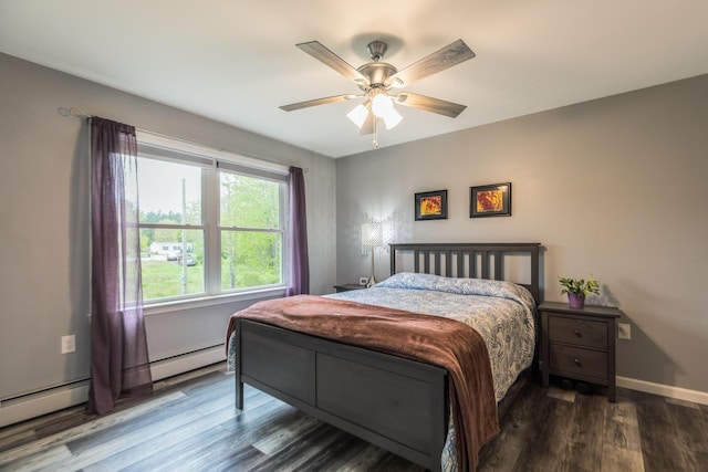 80 Hubbard Rd, Berwick, ME 03901 - bedroom featuring wood finished floors, ceiling fan, baseboards, and a baseboard heating unit