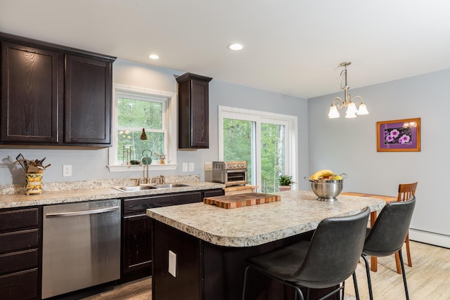 80 Hubbard Rd, Berwick, ME 03901 - kitchen featuring dishwasher, a sink, light countertops, light wood-type flooring, and recessed lighting