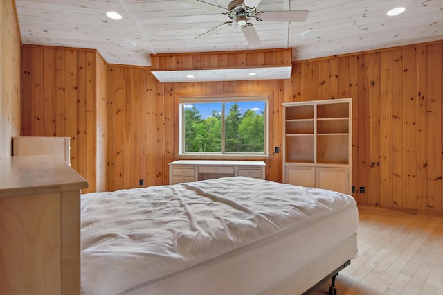 2222 Main Rd, Chatham, NH 03813 - bedroom featuring wooden ceiling, recessed lighting, wooden walls, and light wood-style flooring