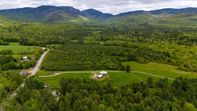 2222 Main Rd, Chatham, NH 03813 - aerial overview of property's location with a heavily wooded area and a mountain backdrop