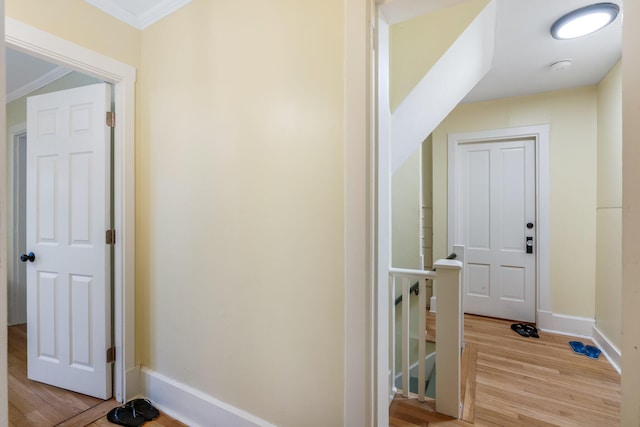 4 University Pl, Orono, ME 04473 - corridor with light wood finished floors, baseboards, crown molding, and an upstairs landing