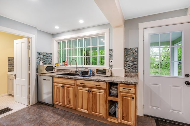 4 University Pl, Orono, ME 04473 - kitchen featuring dishwasher, white microwave, a sink, healthy amount of natural light, and recessed lighting