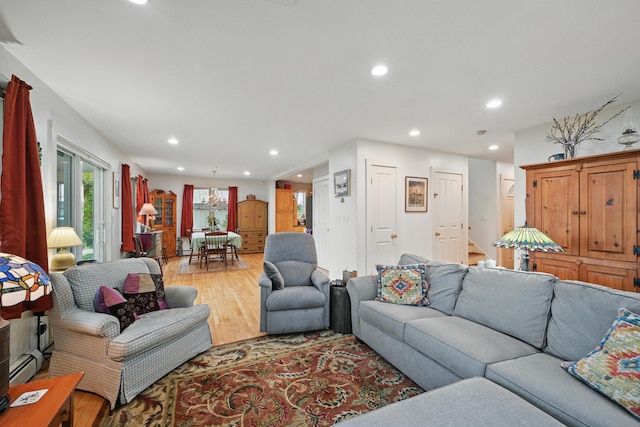 17 Lincoln Ln, Newcastle, ME 04553 - living room featuring recessed lighting, light wood-style floors, and baseboard heating