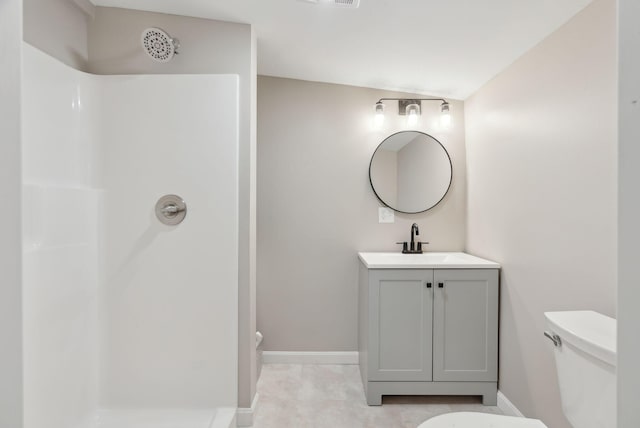 834-836 Sebago Rd, Sebago, ME 04029 - full bathroom with toilet, a shower, vanity, and baseboards