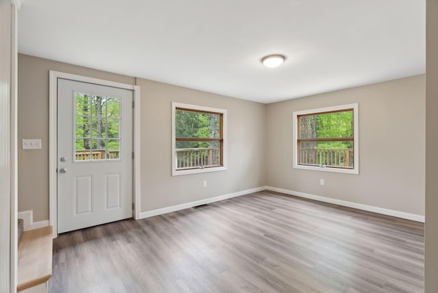 834-836 Sebago Rd, Sebago, ME 04029 - entryway with healthy amount of natural light, wood finished floors, and baseboards