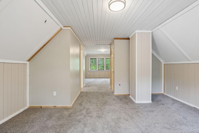834-836 Sebago Rd, Sebago, ME 04029 - additional living space featuring carpet flooring, lofted ceiling, wooden walls, and baseboards
