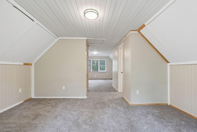 834-836 Sebago Rd, Sebago, ME 04029 - additional living space featuring carpet flooring, vaulted ceiling, wooden walls, and baseboards