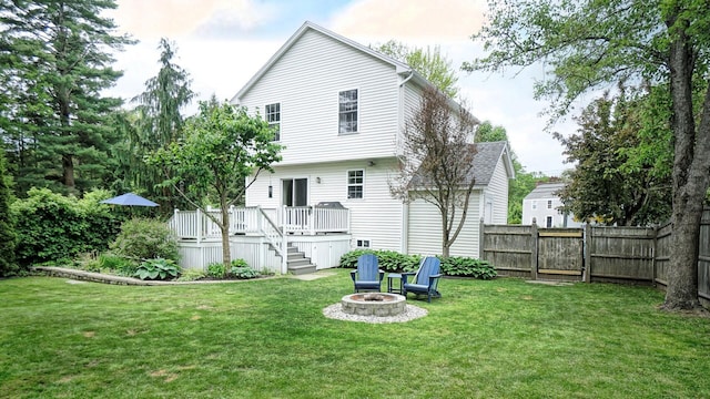 53 Gray Rd, Gorham, ME 04038 - rear view of property with a wooden deck, a fire pit, and stairway