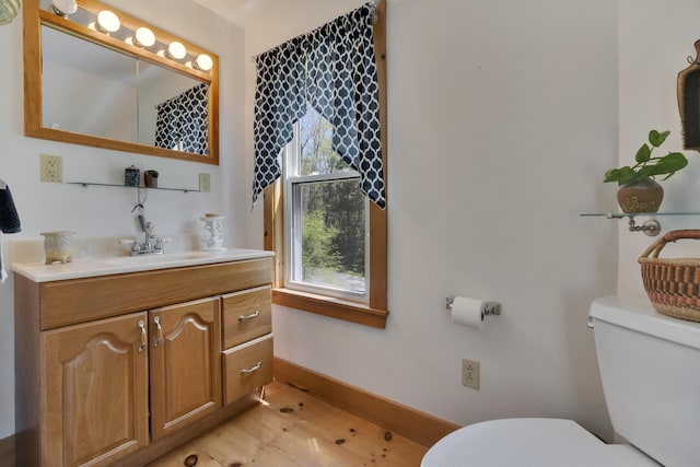 241 Old Stage Rd, Arrowsic, ME 04530 - bathroom with toilet, wood finished floors, vanity, and plenty of natural light
