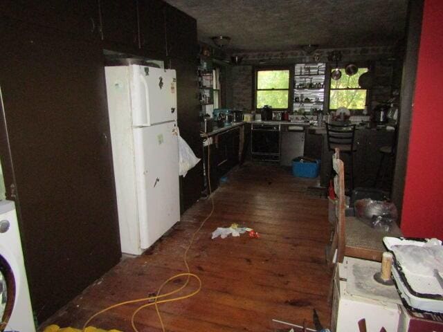 33 Log N Rock Rd, Eliot, ME 03442 - kitchen featuring freestanding refrigerator and wood finished floors