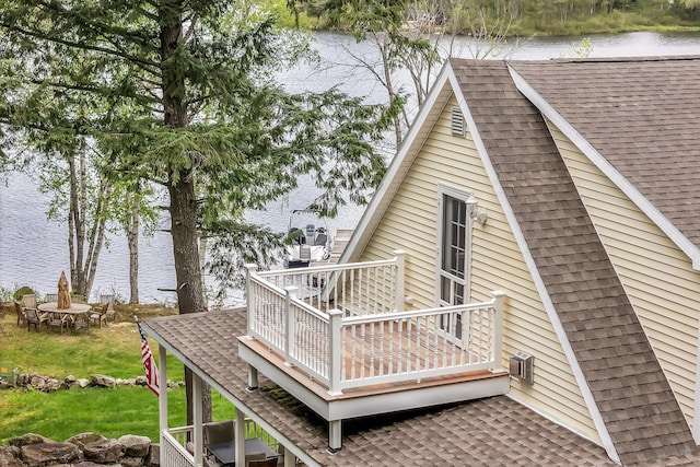 700 Pond Rd, Saint Albans, ME 04971 - back of house with roof with shingles and a deck with water view