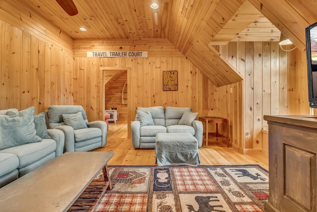 700 Pond Rd, Saint Albans, ME 04971 - living room with wooden ceiling, wood finished floors, and wooden walls