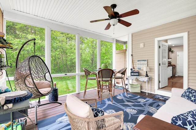 19 Winding Brook Ln S Unit 19, Wells, ME 04090 - sunroom / solarium featuring a ceiling fan and an outdoor hangout area