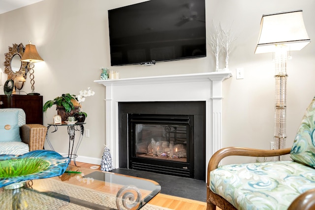 19 Winding Brook Ln S Unit 19, Wells, ME 04090 - living room with a fireplace with flush hearth, wood finished floors, and baseboards