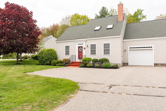 19 Winding Brook Ln S Unit 19, Wells, ME 04090 - cape cod home with a shingled roof, an attached garage, a front yard, a chimney, and driveway