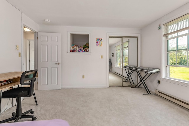 107 Tidy Rd Unit A & B, Eliot, ME 03903 - home office with a baseboard radiator, plenty of natural light, and light colored carpet