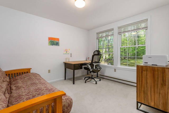 107 Tidy Rd Unit A & B, Eliot, ME 03903 - office area with light carpet, a baseboard radiator, and baseboards