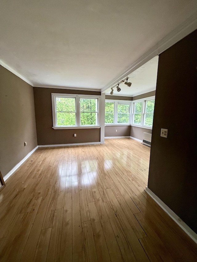 42 Alfred Rd, Kennebunk, ME 04043 - empty room with baseboards, ornamental molding, hardwood / wood-style floors, and rail lighting