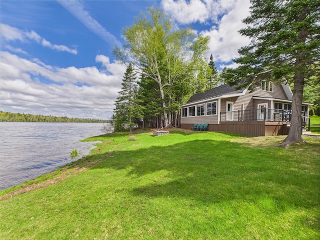 1107 S Shore Rd, Madawaska Lake Twp, ME 04783 - view of green lawn with a deck with water view