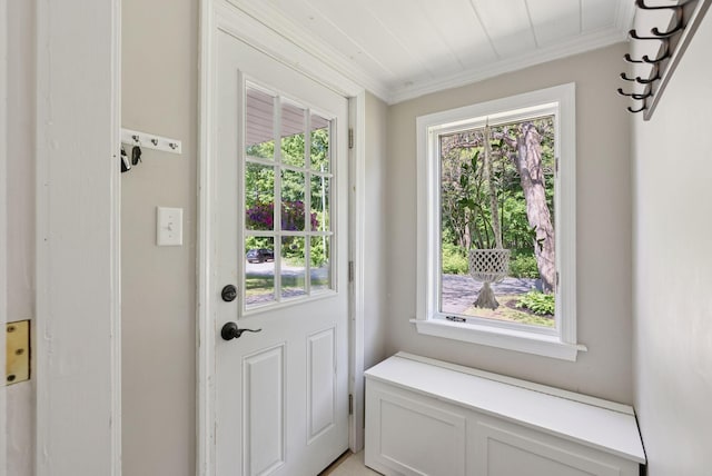 83 E Cote St, Lewiston, ME 04240 - doorway featuring healthy amount of natural light and ornamental molding