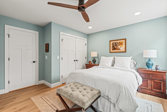 15 Pacer Way, Scarborough, ME 04074 - bedroom with wood finished floors, a closet, baseboards, recessed lighting, and ceiling fan