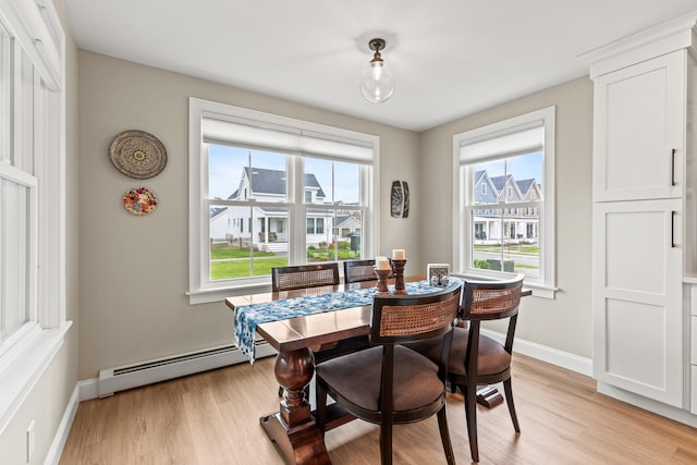 15 Pacer Way, Scarborough, ME 04074 - dining area with light wood-style floors, baseboards, and a baseboard radiator