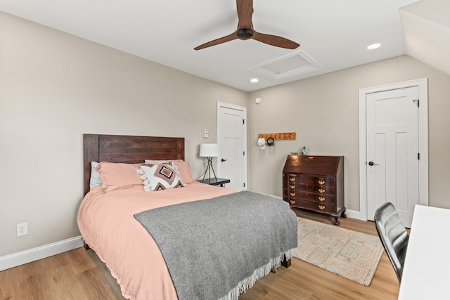15 Pacer Way, Scarborough, ME 04074 - bedroom featuring attic access, wood finished floors, baseboards, a ceiling fan, and recessed lighting