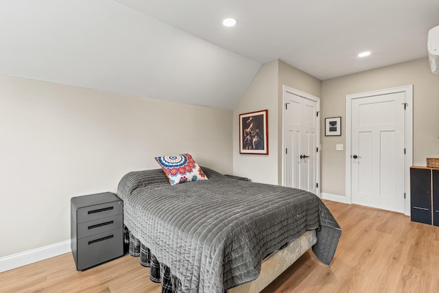 15 Pacer Way, Scarborough, ME 04074 - bedroom featuring light wood-type flooring, baseboards, recessed lighting, and vaulted ceiling