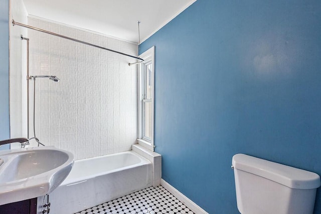 2 Elm Ter, Waterville, ME 04901 - full bathroom with toilet, bathtub / shower combination, a sink, and baseboards