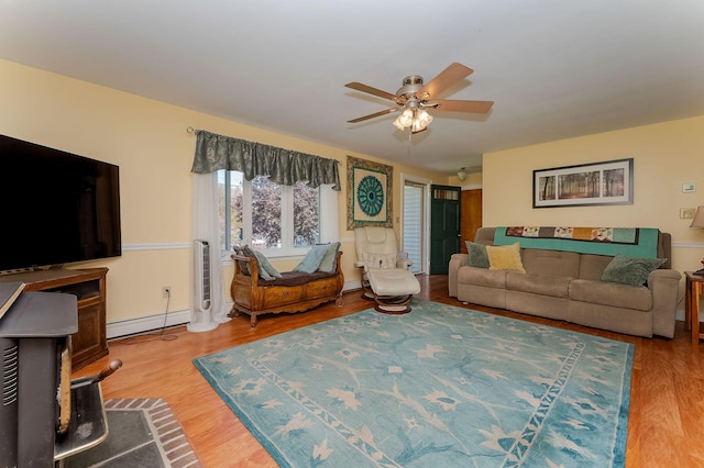 5 Nash Pkwy, Somersworth, NH 03878 - living area featuring wood finished floors, ceiling fan, a baseboard radiator, and baseboards