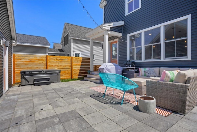 4 Frontrunner Way, Scarborough, ME 04074 - view of patio / terrace with an outdoor living space and a hot tub