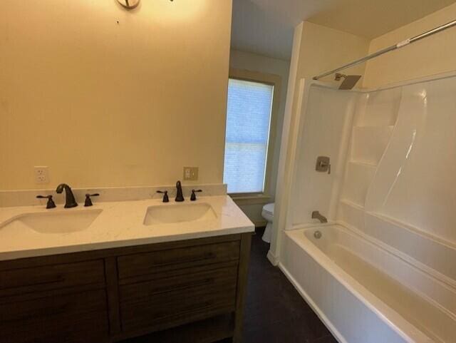 119 Village Rd, Steuben, ME 04680 - full bath with toilet, shower / bathtub combination, and double vanity