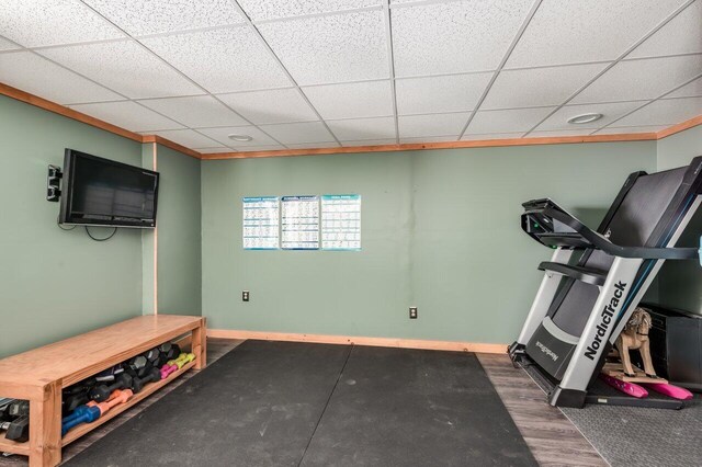 6 Sand Pond Rd, North Berwick, ME 03906 - workout area with baseboards, a paneled ceiling, and ornamental molding