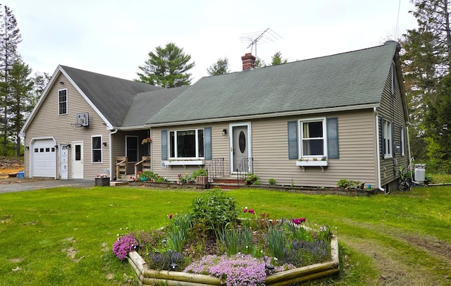 2670 Bennoch Rd, Old Town, ME 04468 - cape cod-style house with a chimney, a front yard, driveway, and a shingled roof
