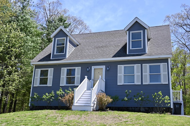 6 Emerald Ct, Berwick, ME 03901 - cape cod house featuring a front yard and roof with shingles