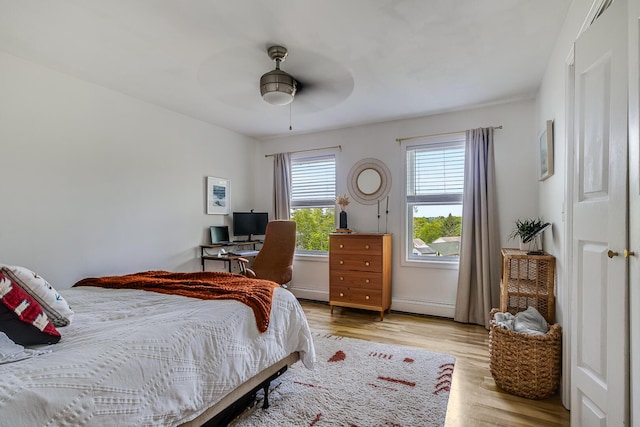6 Emerald Ct, Berwick, ME 03901 - bedroom with a baseboard heating unit, light wood-style flooring, and ceiling fan