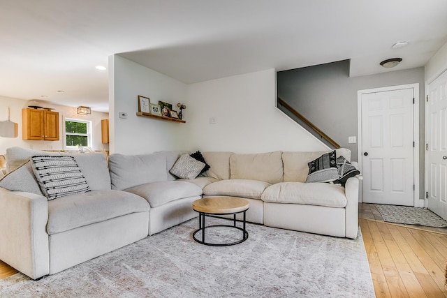 6 Emerald Ct, Berwick, ME 03901 - living area with light wood-style floors, stairway, and recessed lighting