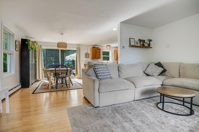 6 Emerald Ct, Berwick, ME 03901 - living area with light wood-type flooring, a baseboard radiator, and recessed lighting