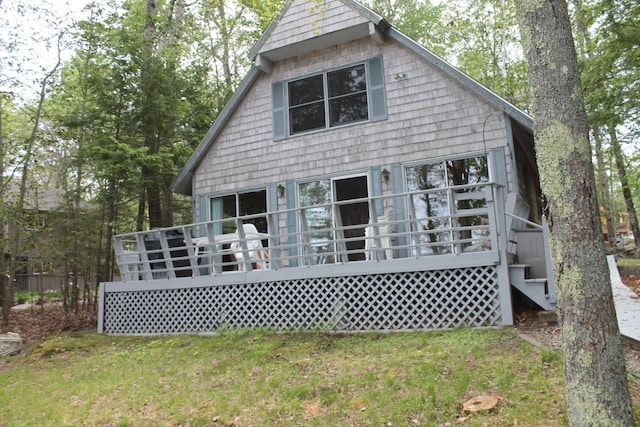 166 Ridge Rd, Frye Island, ME 04071 - rear view of property featuring a wooden deck and a yard