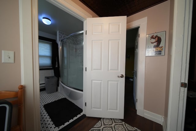 29 Columbia St, Houlton, ME 04730 - full bathroom with an enclosed shower and wood finished floors
